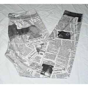 Unbranded Black & White Newspaper Newsprint Leggings, SZ L, GUC